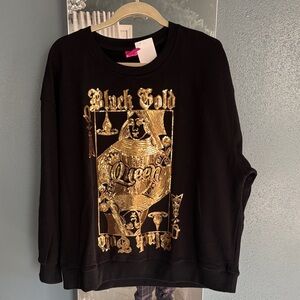 Black Sweatshirt with Gold 'Black Gold Queen' Graphic
